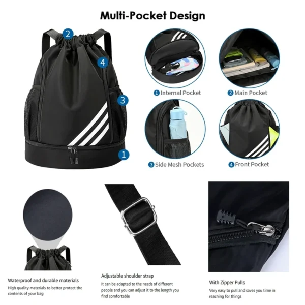 Outdoor Sports Backpacks Soccer Drawstring Bag Gym Backpack Travel Hiking Draw String Back Bag Multi-Pocket Waterproof - Image 4