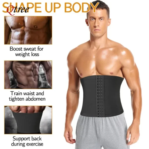 Qtree Mens Abdomen Reducer Fitness Sweat Trimmer Slimming Belt Waist Trainer Belly Cincher Shapewear Corset Sauna Body Shaper - Image 6