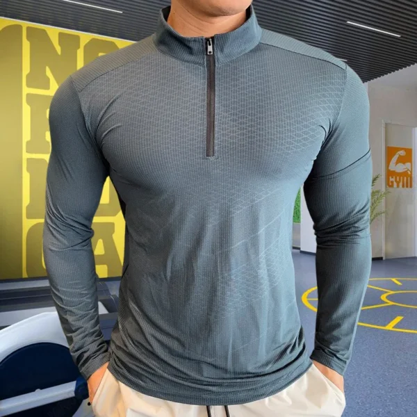 Mens Fitness Trainer Training Tshirts Tops Gym Workout Compression Sweatshirt for Running Football Jersey High Collar Sportswear - Image 4