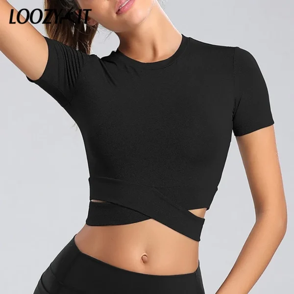 Sports Tight Yoga Shirts Crop top Women short sleeve t-shirt Gym Tops Fitness Running Workout Sport top Gym Wear Sports Wear - Image 3