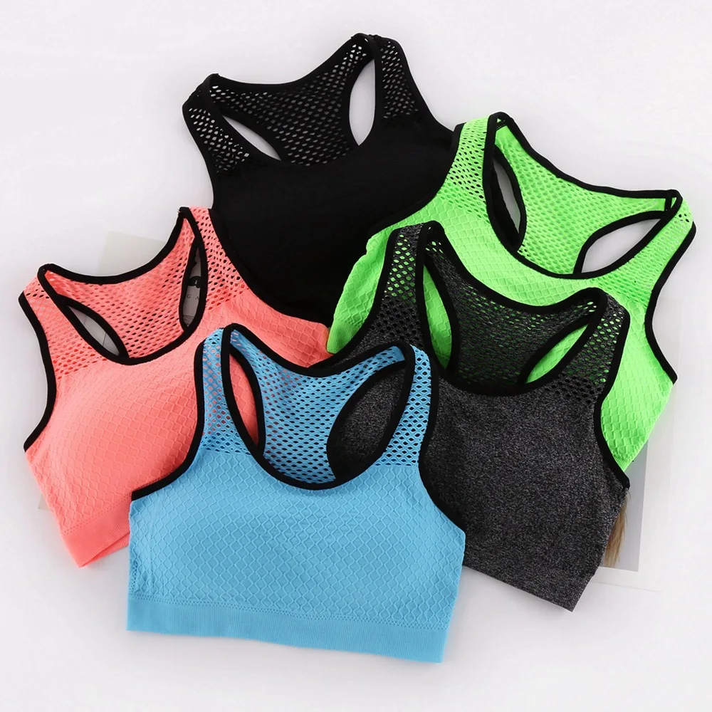 Mesh Sports Bra Hollow Out Sport Top Seamless Fitness Yoga Bras Women Gym Top Padded Running Vest Shockproof Push Up Crop Top