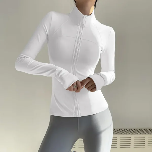 Women Zip Fitness Clothes Long Sleeve Sports Jacket with Pockets Yoga Shirt Quick Dry Gym Top Sunscreen Sportswear Running Coats - Image 2