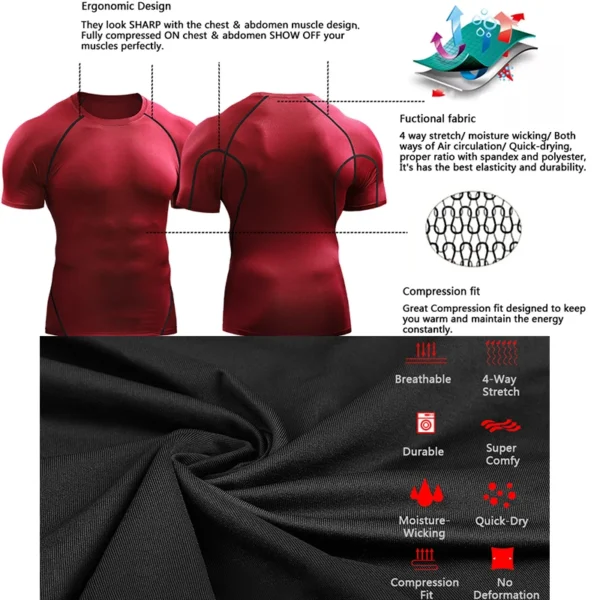 2023 Compression T Shirt Men Summer Sportswear Running T-shirt Elastic Quick Dry Sport Tops Tee Athletic Gym Workout Shirts Men - Image 6