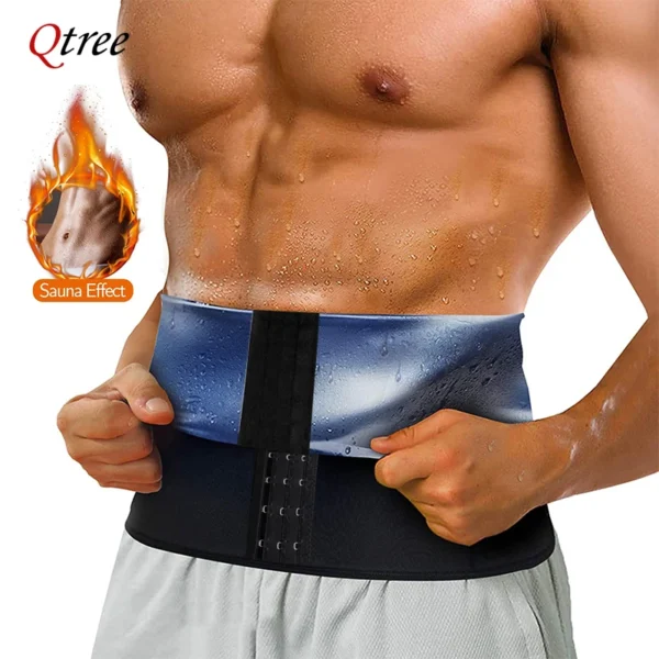 Qtree Mens Abdomen Reducer Fitness Sweat Trimmer Slimming Belt Waist Trainer Belly Cincher Shapewear Corset Sauna Body Shaper