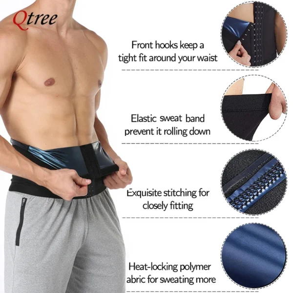 Qtree Mens Abdomen Reducer Fitness Sweat Trimmer Slimming Belt Waist Trainer Belly Cincher Shapewear Corset Sauna Body Shaper - Image 4