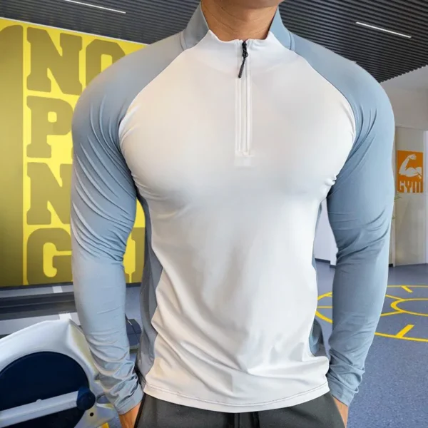 Mens Fitness Trainer Training Tshirts Tops Gym Workout Compression Sweatshirt for Running Football Jersey High Collar Sportswear - Image 3