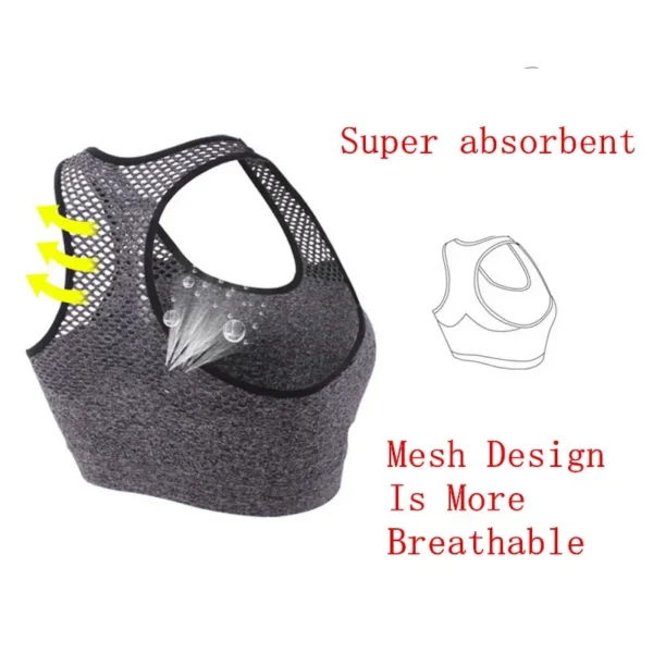 Mesh Sports Bra Hollow Out Sport Top Seamless Fitness Yoga Bras Women Gym Padded Running Vest Shockproof Push Up Crop - Image 3