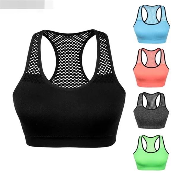 Mesh Sports Bra Hollow Out Sport Top Seamless Fitness Yoga Bras Women Gym Padded Running Vest Shockproof Push Up Crop