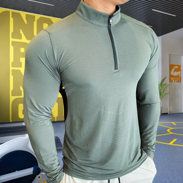 Mens Fitness Trainer Training Tshirts Tops Gym Workout Compression Sweatshirt for Running Football Jersey High Collar Sportswear - Image 5