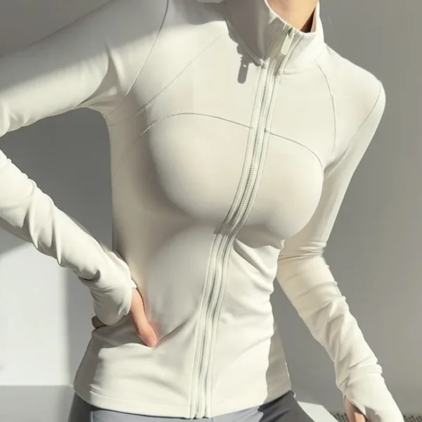 Women Zip Fitness Clothes Long Sleeve Sports Jacket with Pockets Yoga Shirt Quick Dry Gym Top Sunscreen Sportswear Running Coats