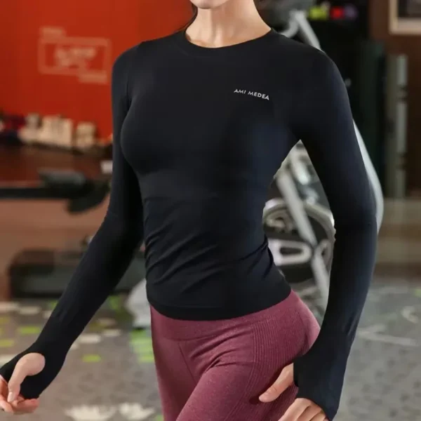 Long Sleeve Yoga Shirt Top Women's Tight Fitness Wear Gym Clothes Sports Blouses Exercise Running Training T-shirt Spring Autumn - Image 2