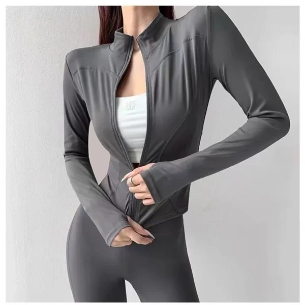 Women Zip Fitness Clothes Long Sleeve Sports Jacket with Pockets Yoga Shirt Quick Dry Gym Top Sunscreen Sportswear Running Coats - Image 3