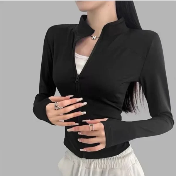 Women Zip Fitness Clothes Long Sleeve Sports Jacket with Pockets Yoga Shirt Quick Dry Gym Top Sunscreen Sportswear Running Coats - Image 6