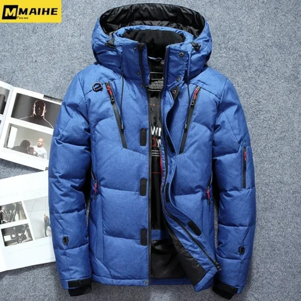 -20 Degree Winter Men's White Duck Down Jacket Thicken Warm Snow Coat Male Hooded Windbreaker Down Parkas Outerwear Sportswear - Image 3