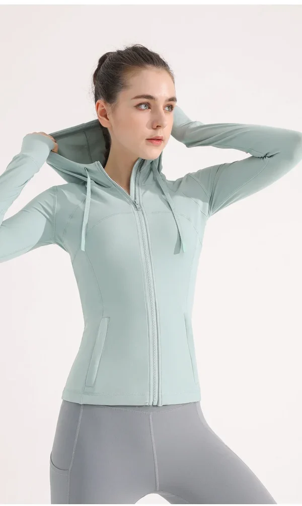 Women's Tight Sportswear Jacket Zipper Running Coat Sports Sweatshirt Autumn Naked Hooded Training Top Sport Outfit for Woman - Image 3