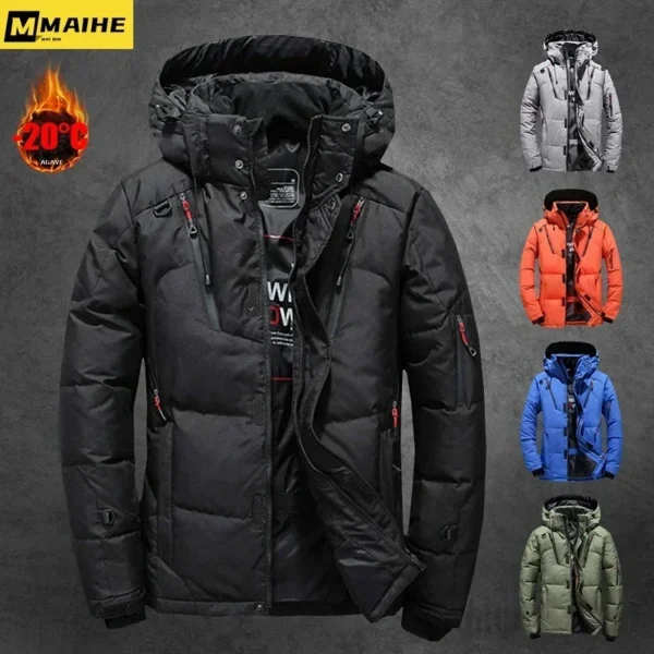 -20 Degree Winter Men's White Duck Down Jacket Thicken Warm Snow Coat Male Hooded Windbreaker Down Parkas Outerwear Sportswear - Image 2