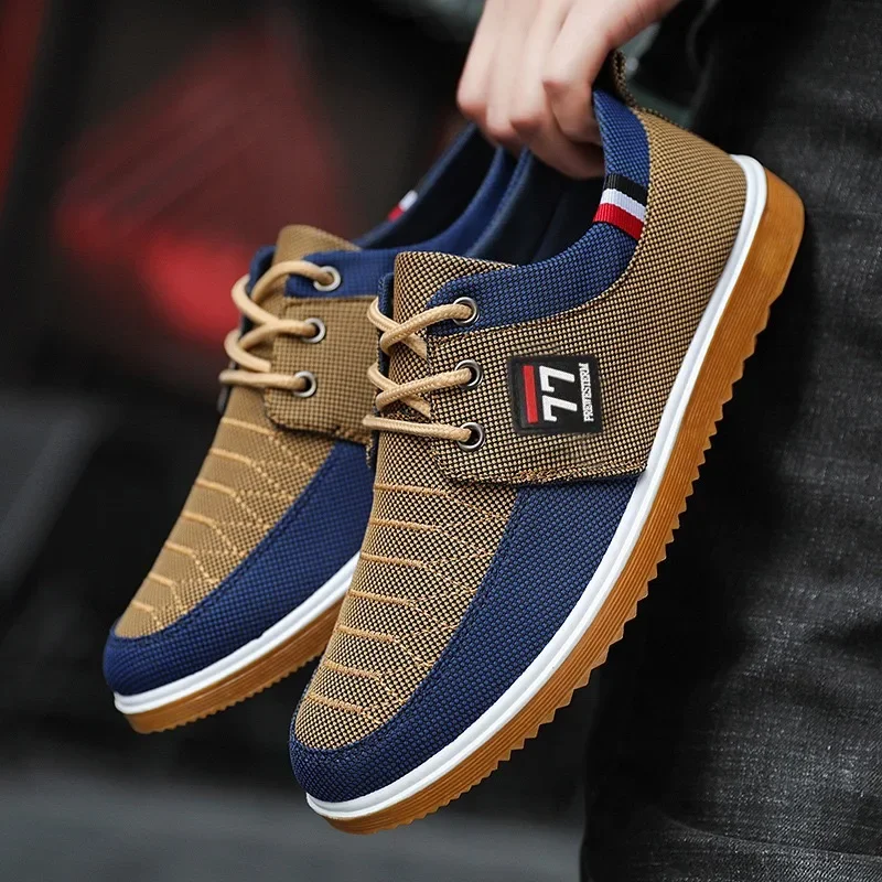 Men’s Breathable Canvas Casual Shoes Outdoor Sneakers Lace Up Oxford Work Shoes for Men Vulcanized Shoe Walking Flats Big Size47