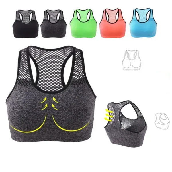 Mesh Sports Bra Hollow Out Sport Top Seamless Fitness Yoga Bras Women Gym Padded Running Vest Shockproof Push Up Crop - Image 2